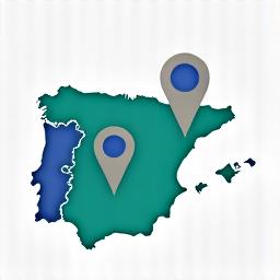Icono estilizado de un mapa de España con pines de ubicación.